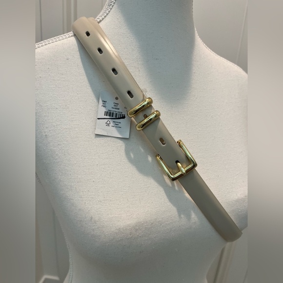 NWT J. Crew Thin Italian spazzolato leather belt cream with shiny Gold Buckle L - Picture 6 of 13